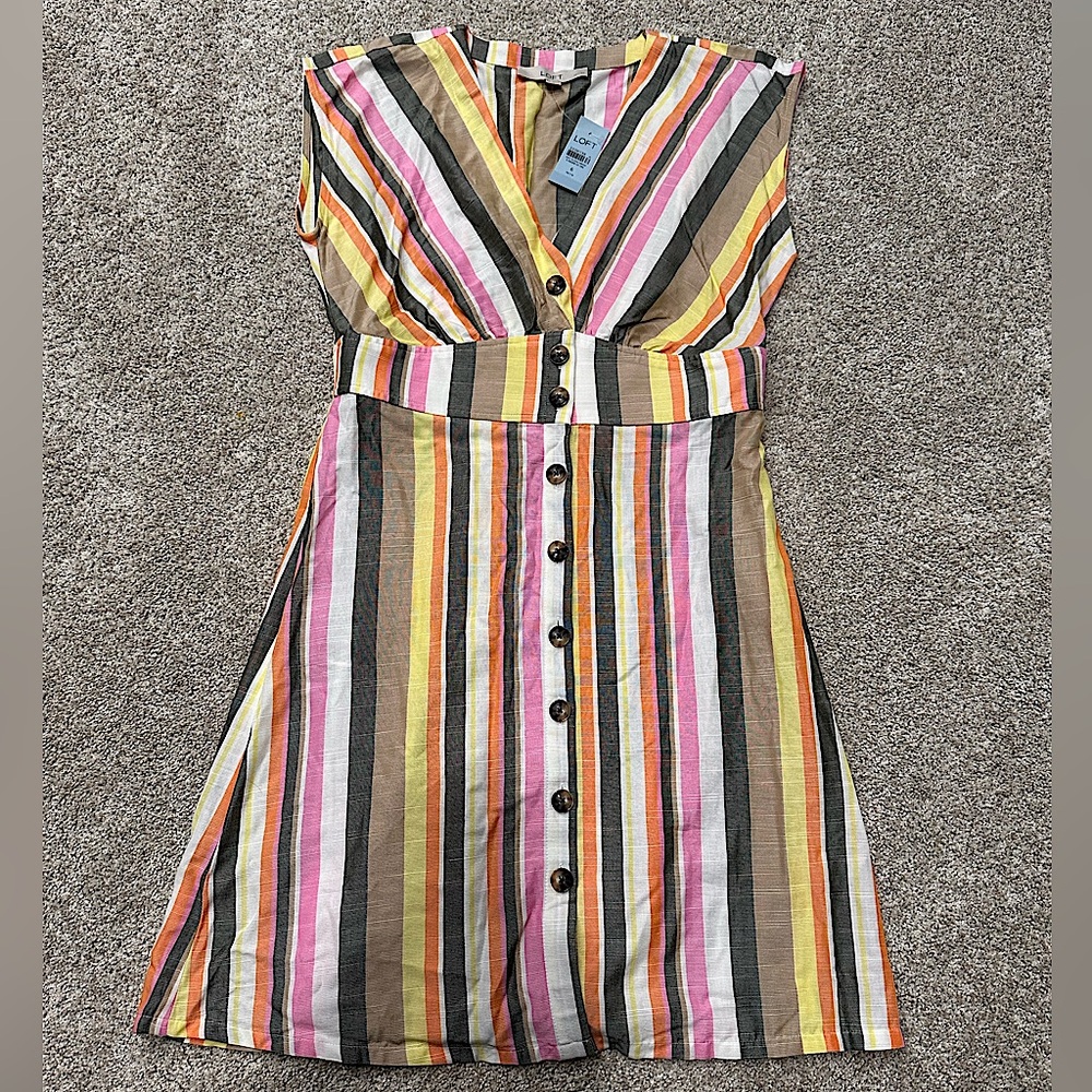 NWT LOFT Multicolor Striped Button-Front Dress